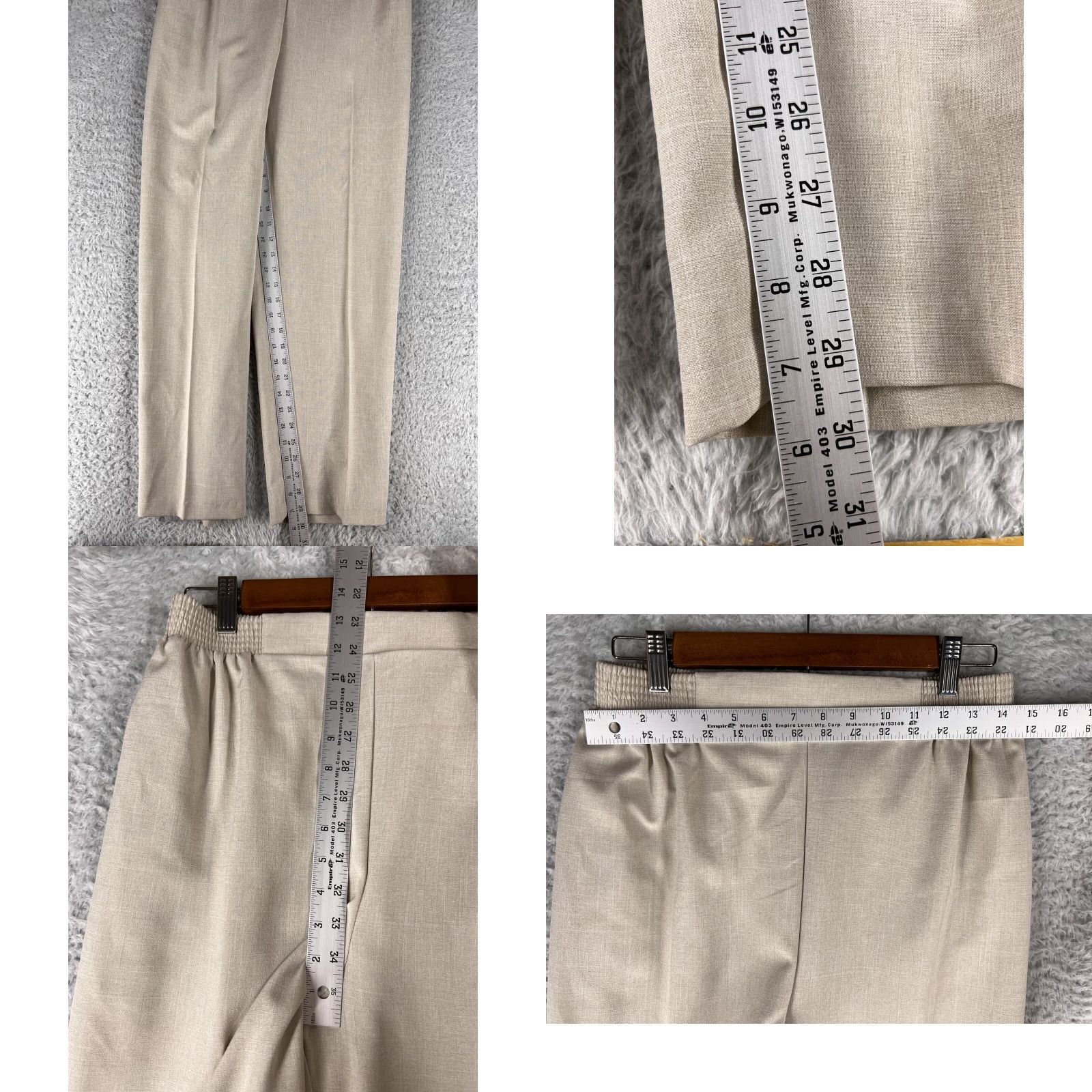 Vintage Bend Over Beige Pants Womens 14 Slim Inseam 29.5" Pleated High Rise Polyester USA Made Casual Modern Size 36" / US 14 / IT 50 - 8 Thumbnail