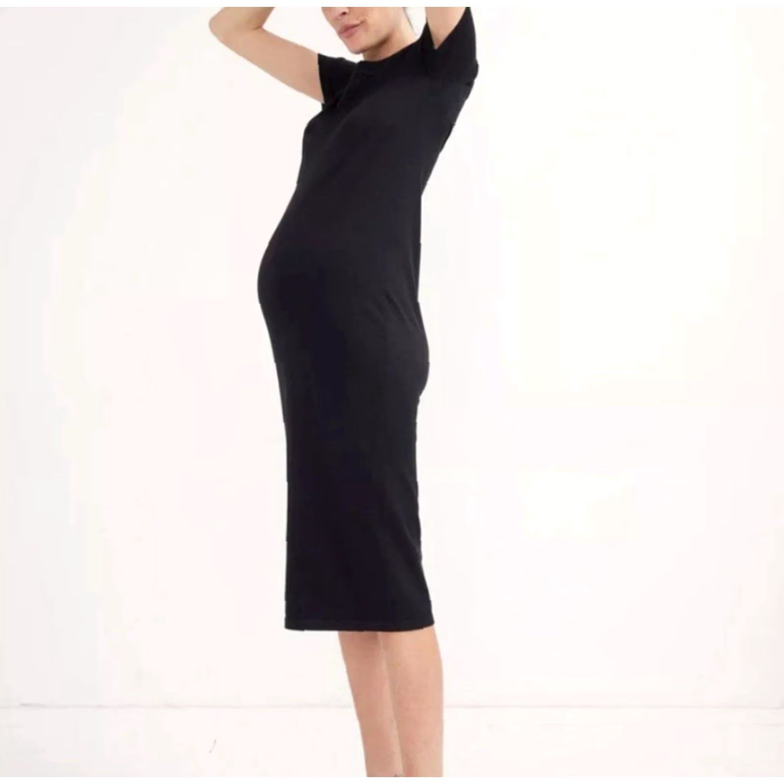Vintage Hatch Maternity Dress Shirt Dress Short Sleeve Black Scoop Neck Midi Medium Women Mens? Size 32" / US 10 / IT 46 - 2 Thumbnail