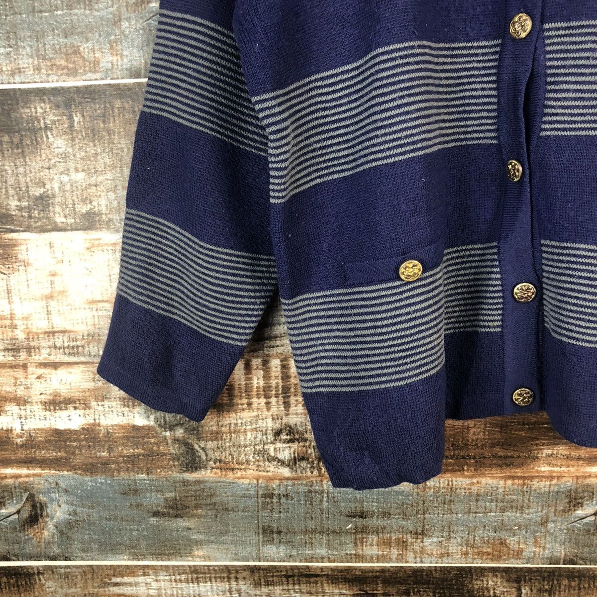 Homespun Knitwear × Japanese Brand Elemi Purple stripe cardigan Knitwear #A2270 Size M / US 6-8 / IT 42-44 - 7 Thumbnail