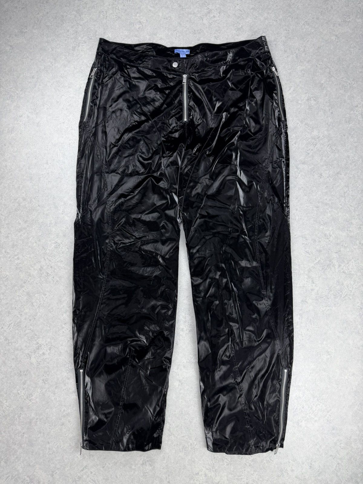 H&M × Mugler Mugler x H&M Black Coated Biker Pants Zip Detail Size 46R Size US 38 / EU 54 - 1 Thumbnail