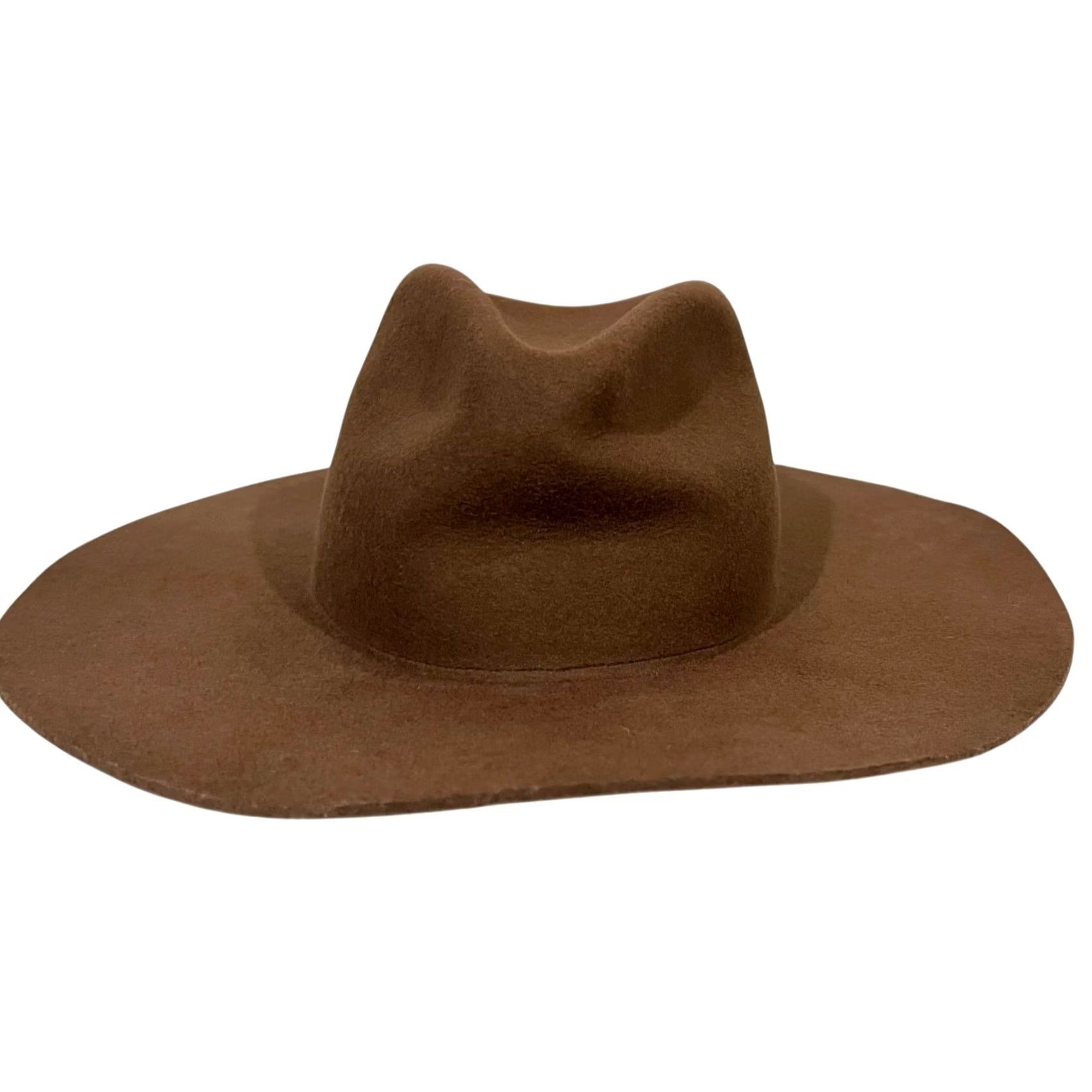 Vintage Kittenish Josie Wool Wide Brim Hat Brown Fedora Women One Size Brown Wool Solid 22" circumference Womens Size ONE SIZE - 3 Thumbnail