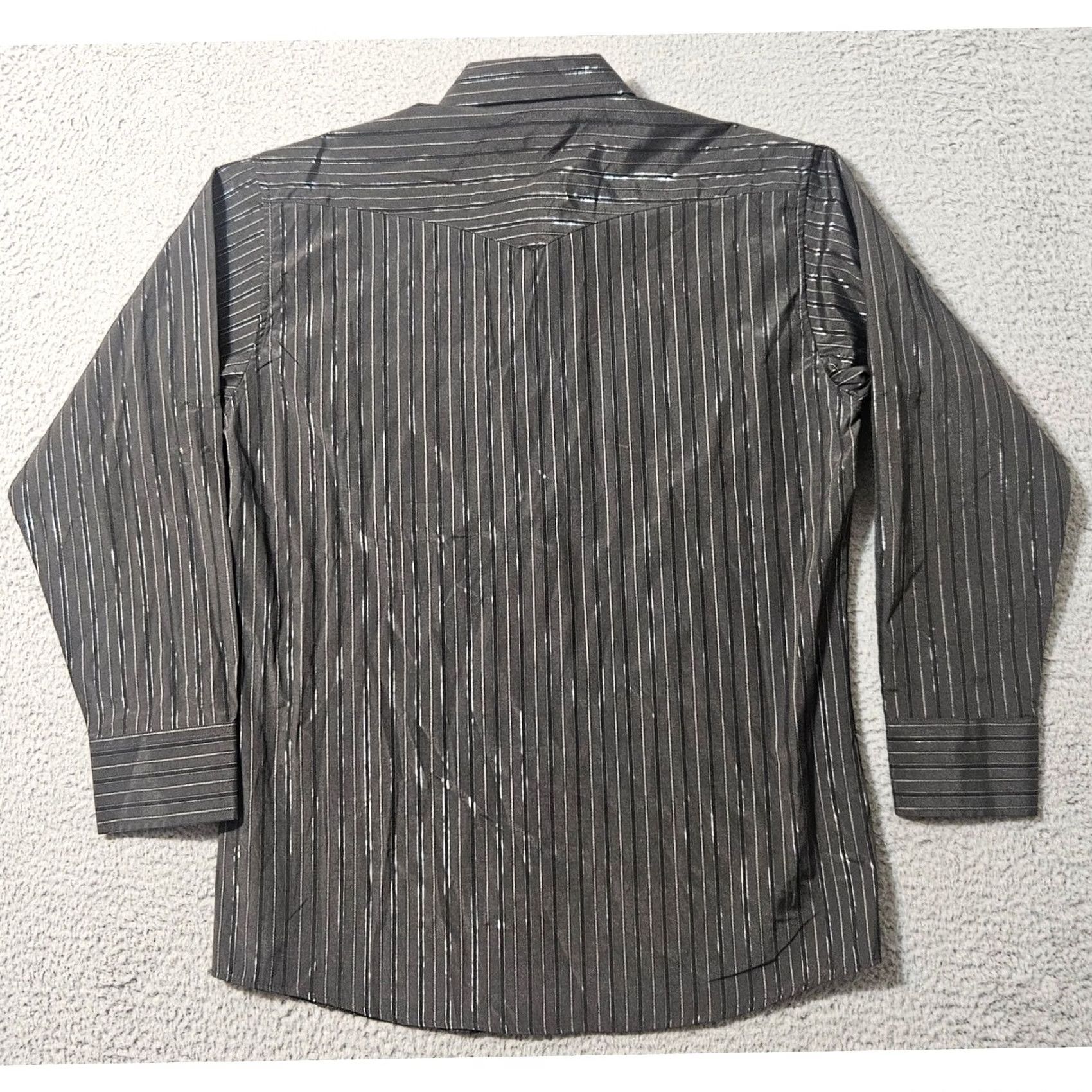 Vintage VINTAGE Panhandle Slim Shirt Mens L Black Long Sleeve Pearl Snaps Western Dress Shiny 16.5x35 Size 42R - 3 Thumbnail