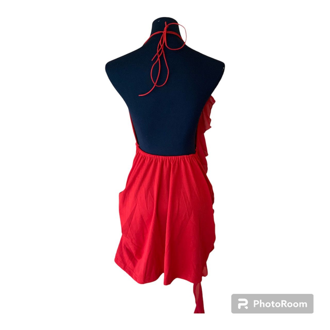 Designer NWT Y2K Style Backless Red Halter Top w/ Side Ruffles Size M / US 6-8 / IT 42-44 - 2 Thumbnail