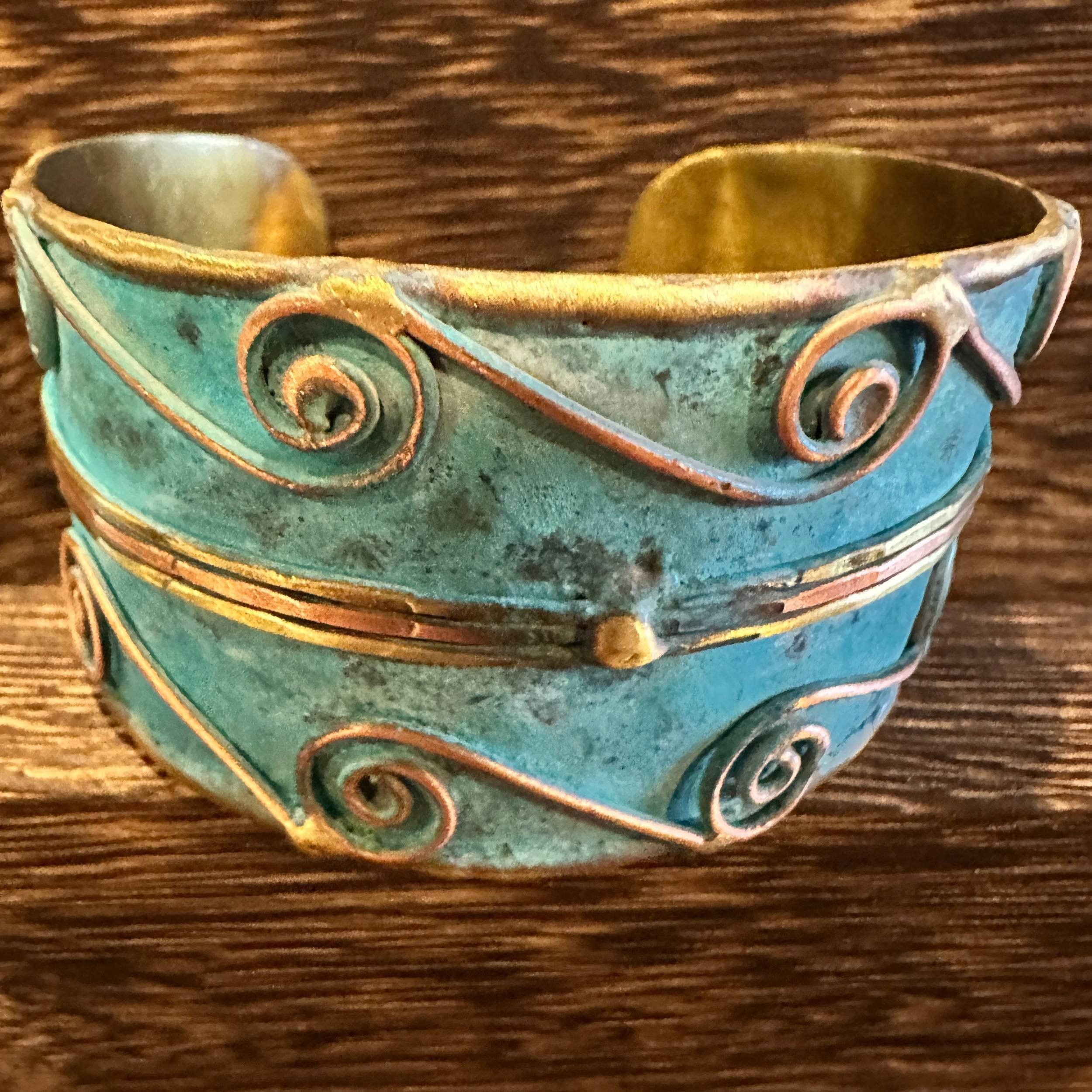 Other Aqua Patina Swirl Adjustable Cuff Bracelet - Handcrafted 2in Size ONE SIZE - 5 Thumbnail