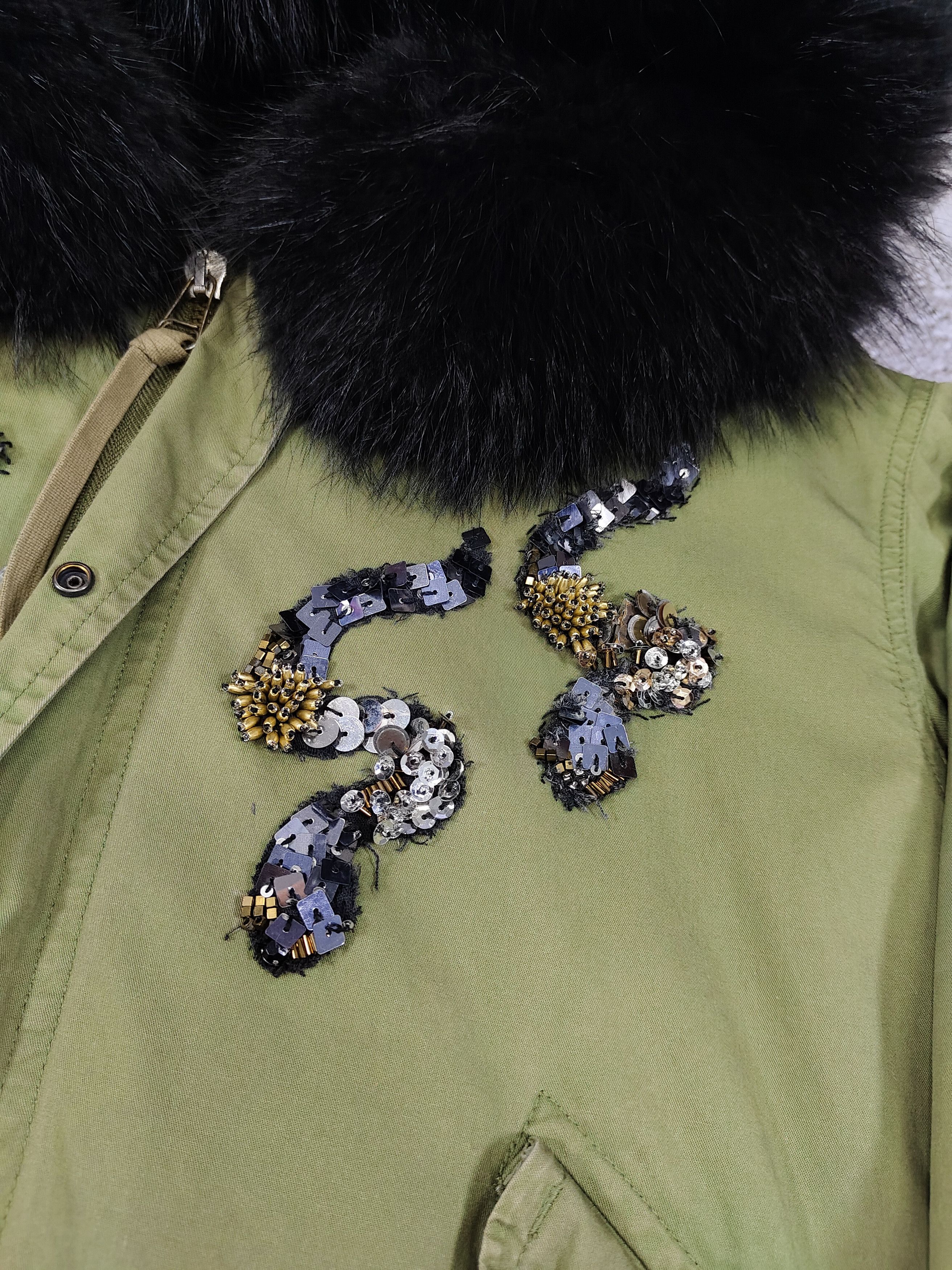 MR & MRS ITALY Mr & Mrs Italy-Beaded Sequin Patch Racoon Fur Military Parka Size US M / EU 48-50 / 2 - 7 Thumbnail