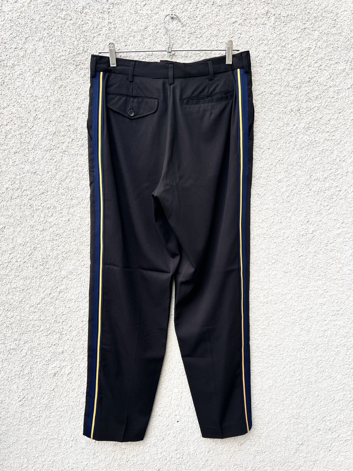 CDG SHIRT Wool Trousers with Blue/Yellow Side Stripe Size S