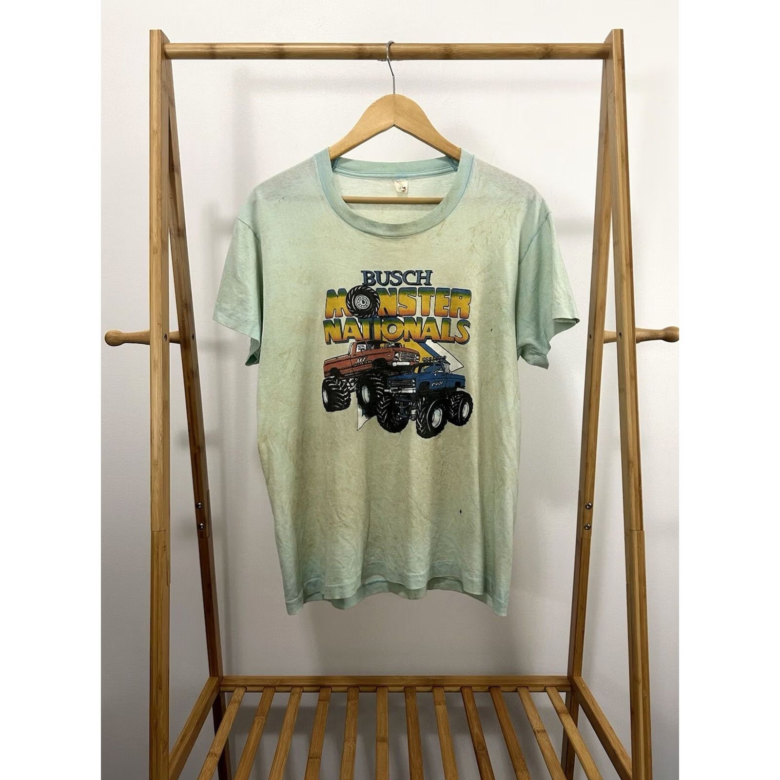 Vintage VTG 80s Busch Monster Nationals Monster Truck Paper Thin Burnout Worn T-Shirt XL Shirt Mens Teal Burnout Grunge 80s Monster Truck N/A Size US XL / EU 56 / 4 - 2 Thumbnail