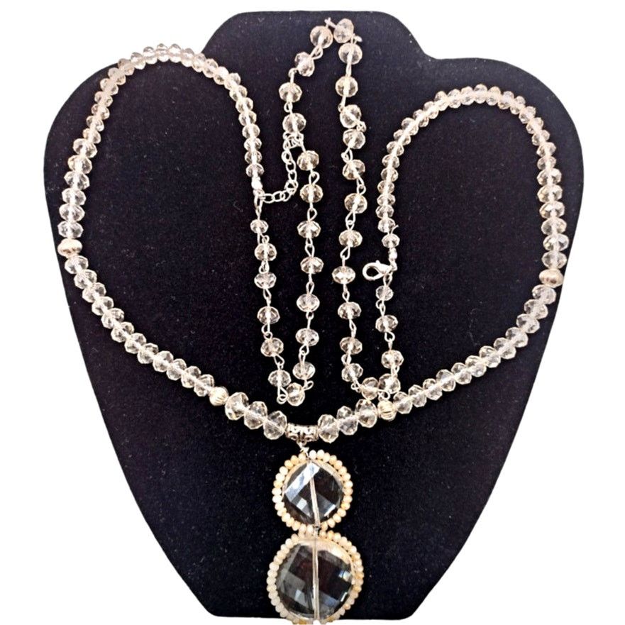 Other Rare Double Strand Faceted Crystal Bead Necklace Silvertone Size ONE SIZE - 3 Thumbnail