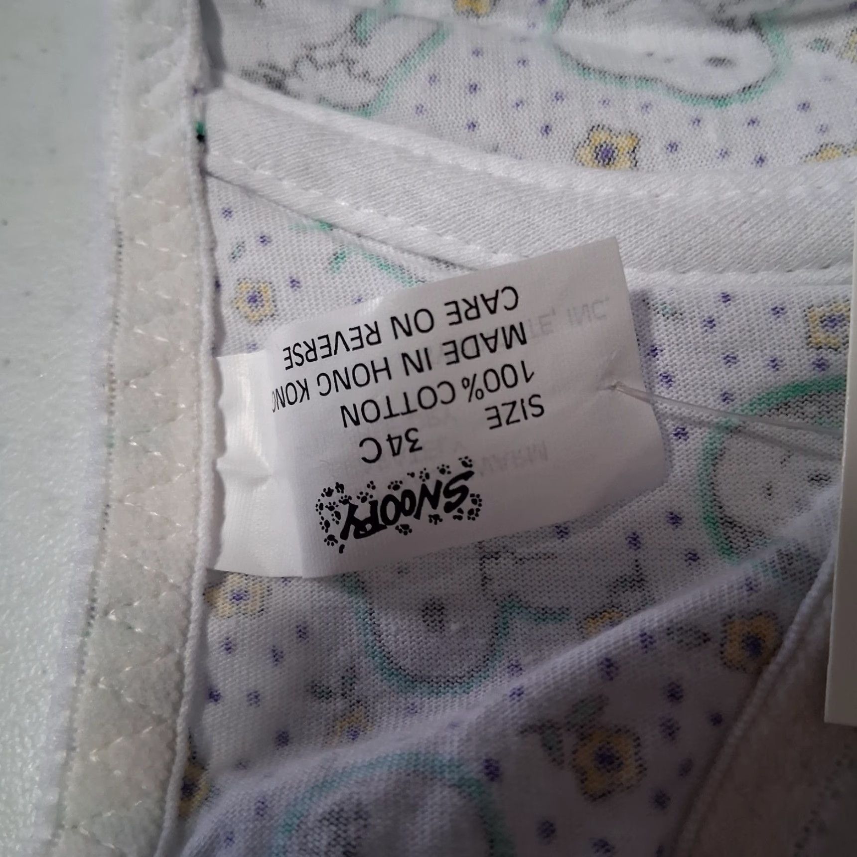 Peanuts VINTAGE Peanuts Snoopy Bra 34C White Yellow Floral Underwire Cotton READ Size ONE SIZE - 3 Thumbnail