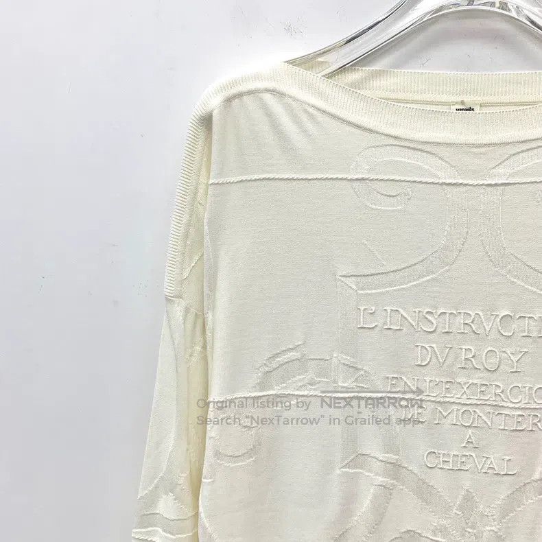 Hermes Hermes Ivory Letter Jacquard Silk Knit Crew Neck Top Size XS / US 0-2 / IT 36-38 - 3 Thumbnail
