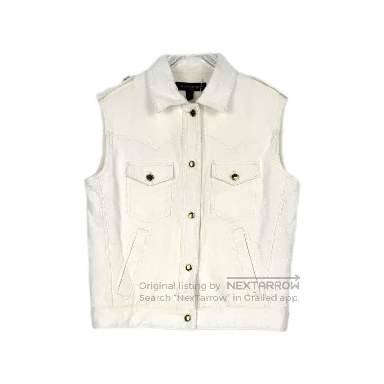 Louis Vuitton Louis Vuitton White dark lines full logo denim vest Size XS / US 0-2 / IT 36-38 - 1 Thumbnail