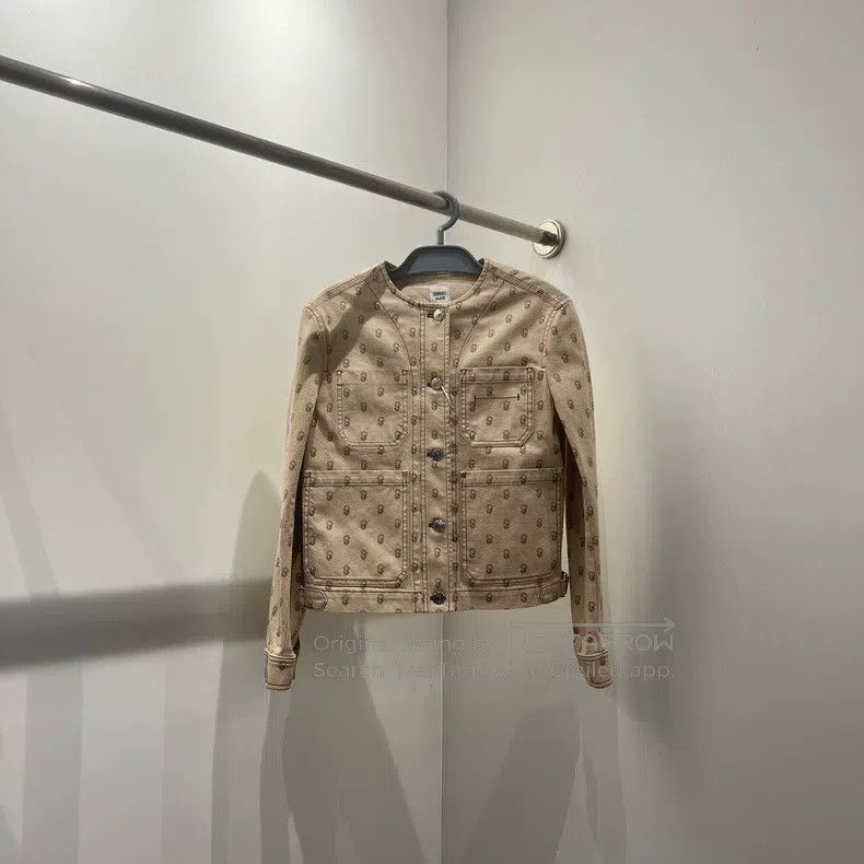Hermes Hermes Light beige denim jacket with full-print logo Size XS / US 0-2 / IT 36-38 - 1 Thumbnail