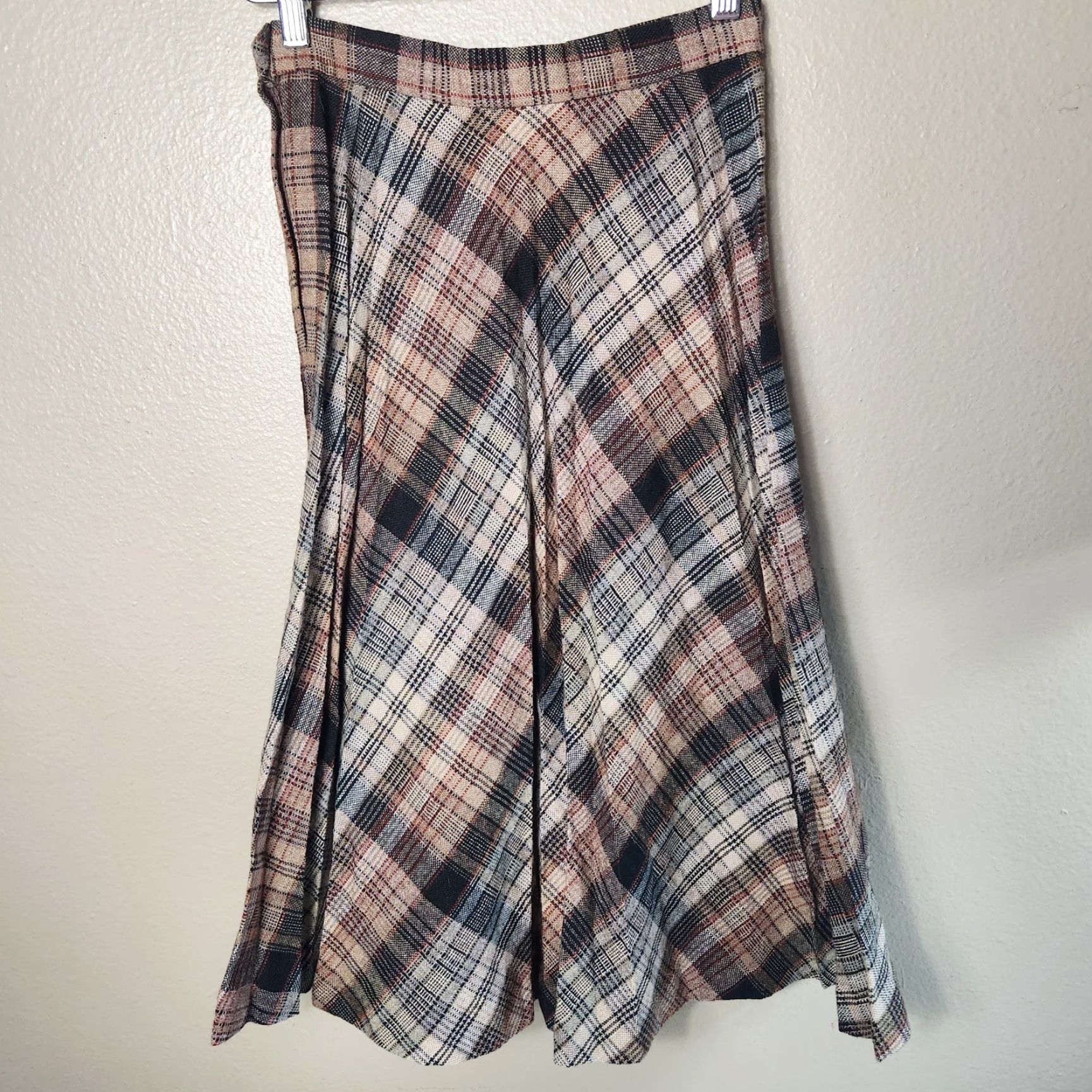 Vintage VINTAGE Panther Wmns |Modern 2-4| VTG Wool/Trevira Polyester Blend Pleated Midi Skirt Shirt Womens XS Brown Plaid 80s Academy Wardrobe - Mens? Size 26" / US 2 / IT 38 - 3 Thumbnail