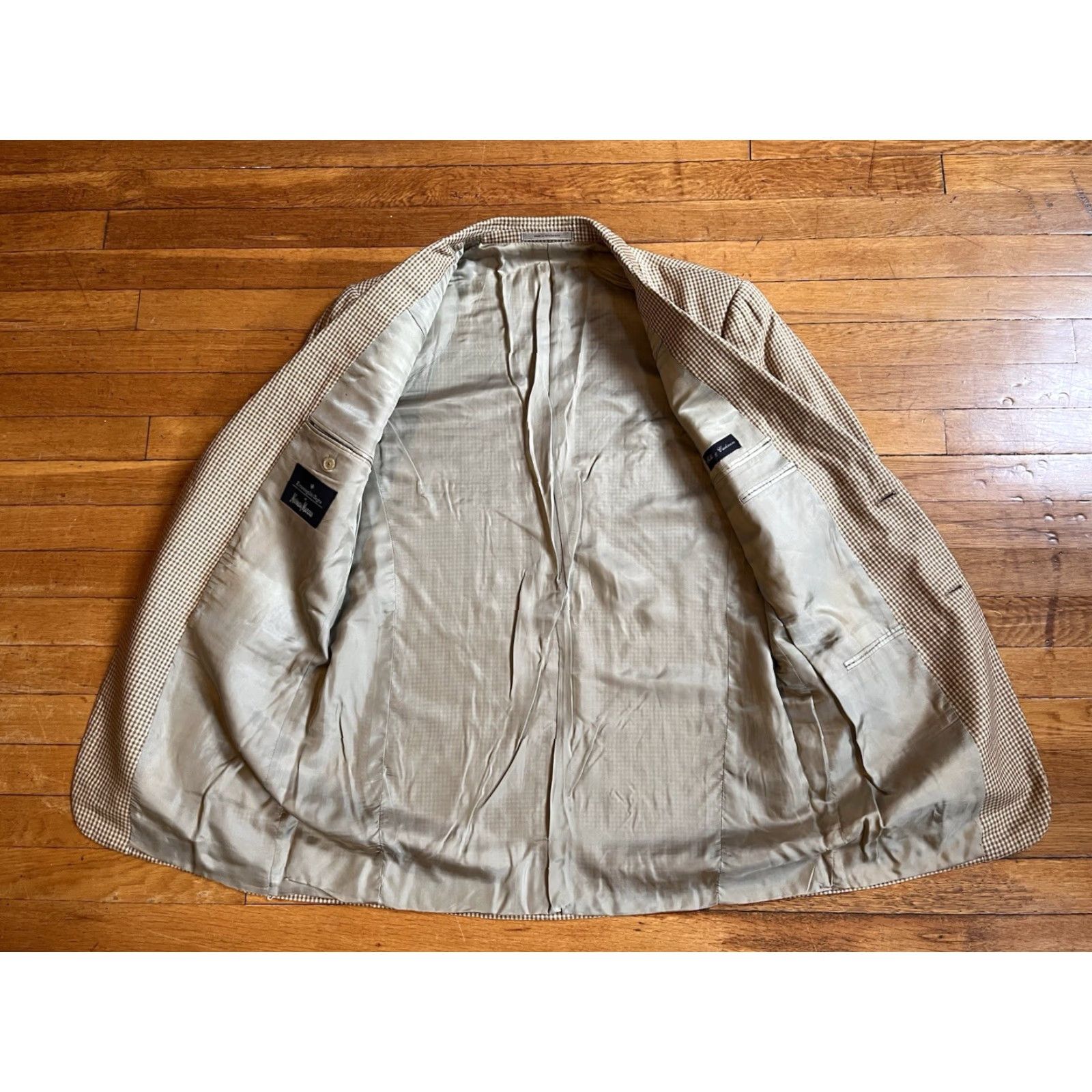 Ermenegildo Zegna Ermenegildo Zegna Blazer Sport Coat Men’s 46R Beige Check Jacket Single-Breasted Two-Button/Notch Cashmere Silk Size 46R - 6 Thumbnail