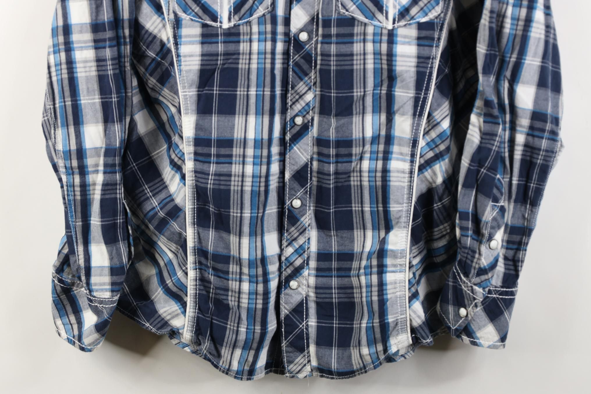 Vintage Buckle BKE Thick Stitch Western Snap Button Shirt Blue Plaid Size US L / EU 52-54 / 3 - 3 Thumbnail