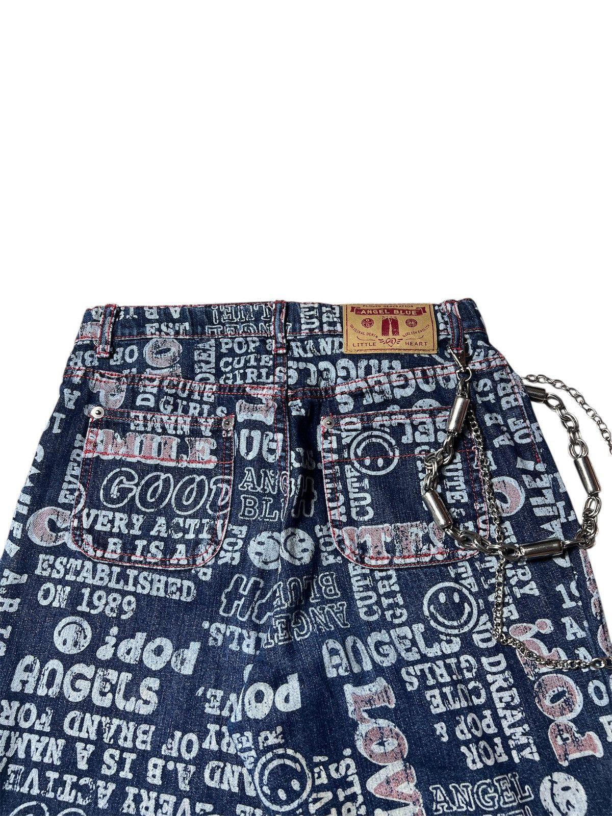 Japanese Brand Angel Blue Pop Love Printed Button Flared Pants Size US 28 / EU 44 - 8 Thumbnail