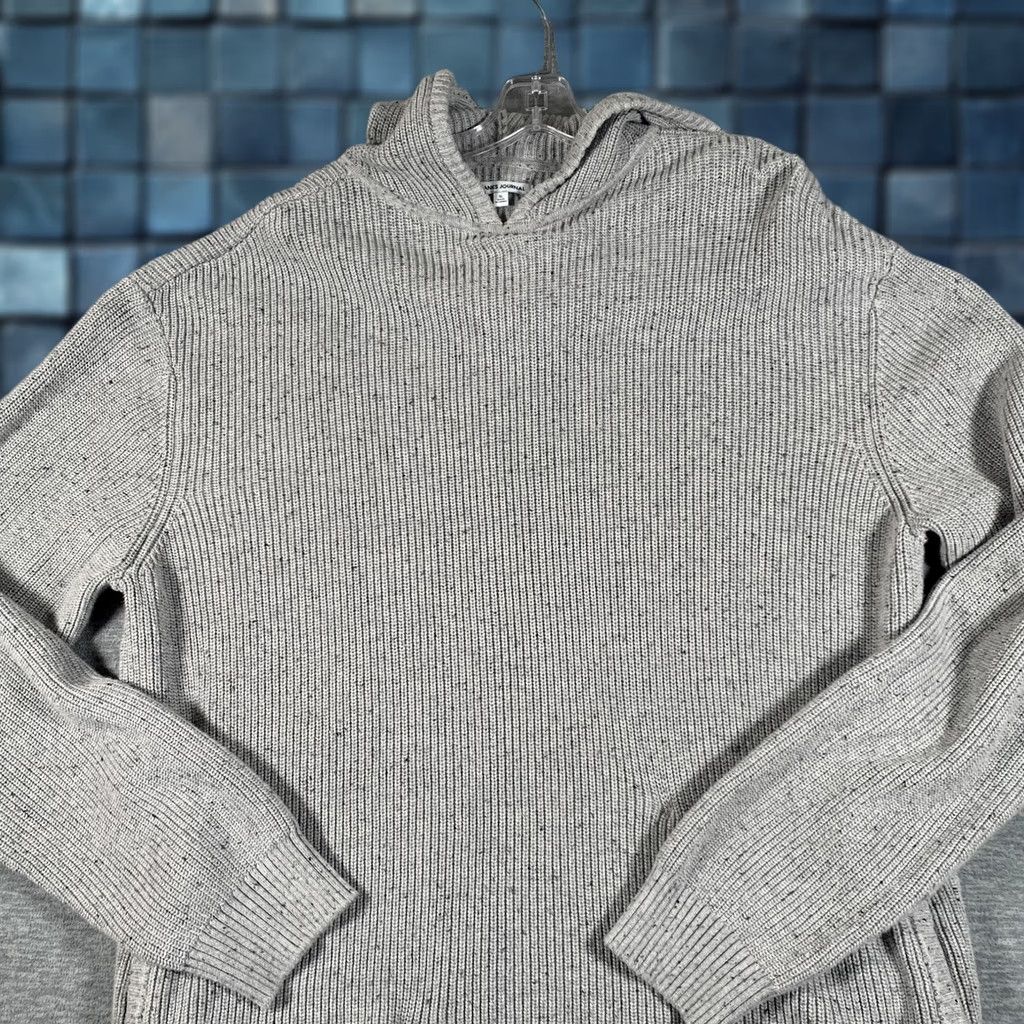 Banks Journal Banks Journal Mens XL Gray Hooded Pullover Knit Sweater Pockets Ribbed Hem Crew Neck Knit Solid Size US XL / EU 56 / 4 - 1 Thumbnail