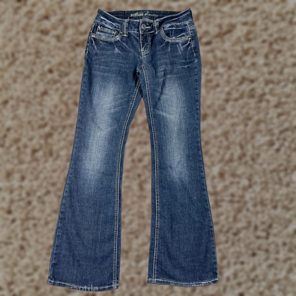 Denime Zco Denim Jeans Bootscut Women's 7 Blue Embroidered Distressed Pockets 5-Pocket Cotton Blend Regular Size 28" / US 6 / IT 42 - 1 Thumbnail