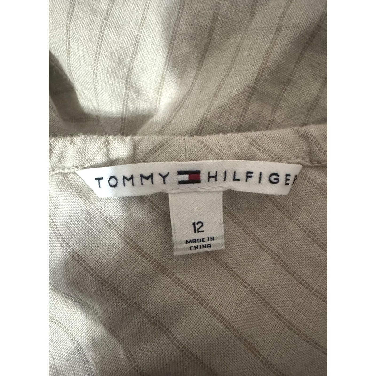 Tommy Hilfiger Tommy Hilfiger Women's Midi Dress Size 12 Beige Off the Shoulder Sleeveless Tie Closure V-Neck Casual Tailored Striped Back Wrap-Style Size XL / US 12-14 / IT 48-50 - 3 Thumbnail