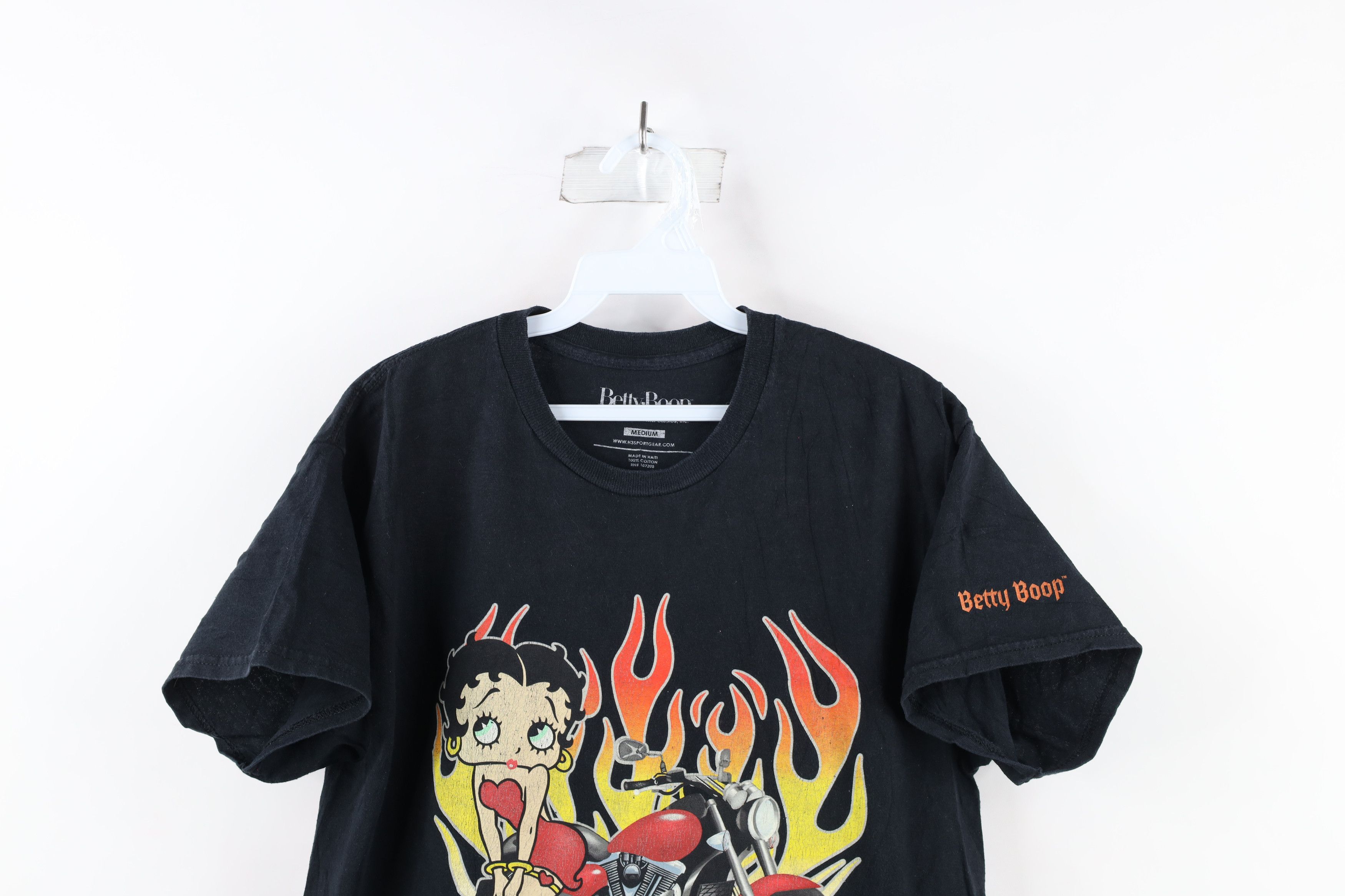 Vintage Retro Betty Boop Out Pinup Fire Flames Motorcycle T-Shirt Size US M / EU 48-50 / 2 - 2 Thumbnail