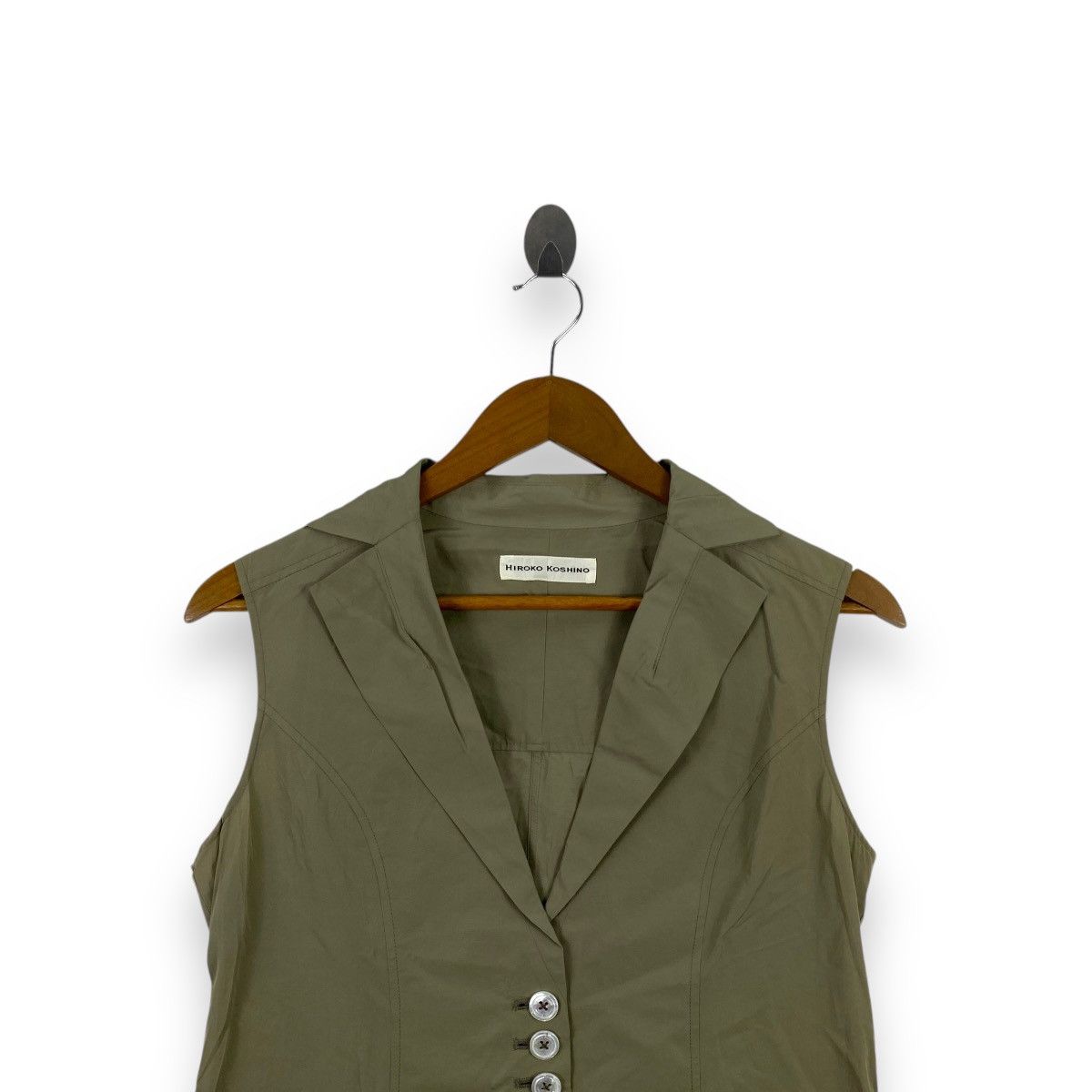 Hiroko Koshino Homme Vintage HIROKO KOSHINO JAPAN Olive Green Sleeveless Blazer Size S / US 4 / IT 40 - 2 Thumbnail