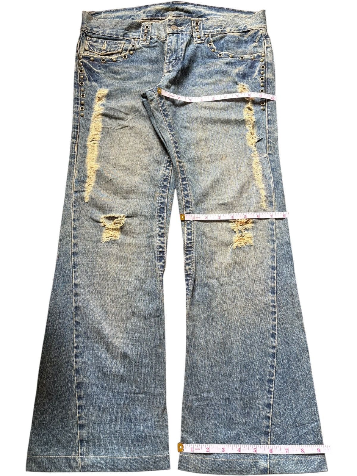 Tornado Mart Vintage Tornado Mart Distressed Low Rise Flare Jeans Size 33" - 8 Thumbnail