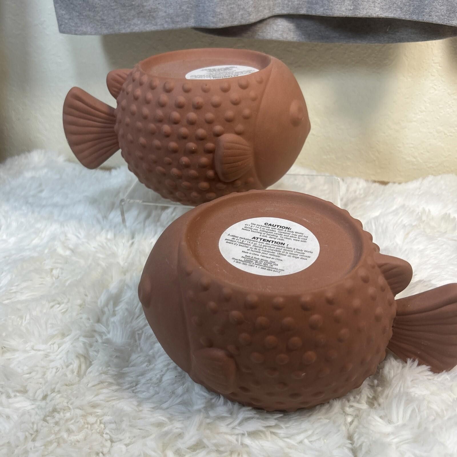 Designer Bath & Body Works Terra Cotta PUFFER FISH 3-Wick Holders (2) Size ONE SIZE - 3 Thumbnail