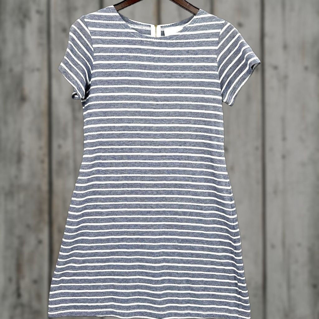 Nautica Sail to Sable Dress Womens L Striped Nautical Knit Cotton A-Line Mini Sleeveless Zipper Navy Blue Nike? Size L / US 10 / IT 46 - 1 Thumbnail