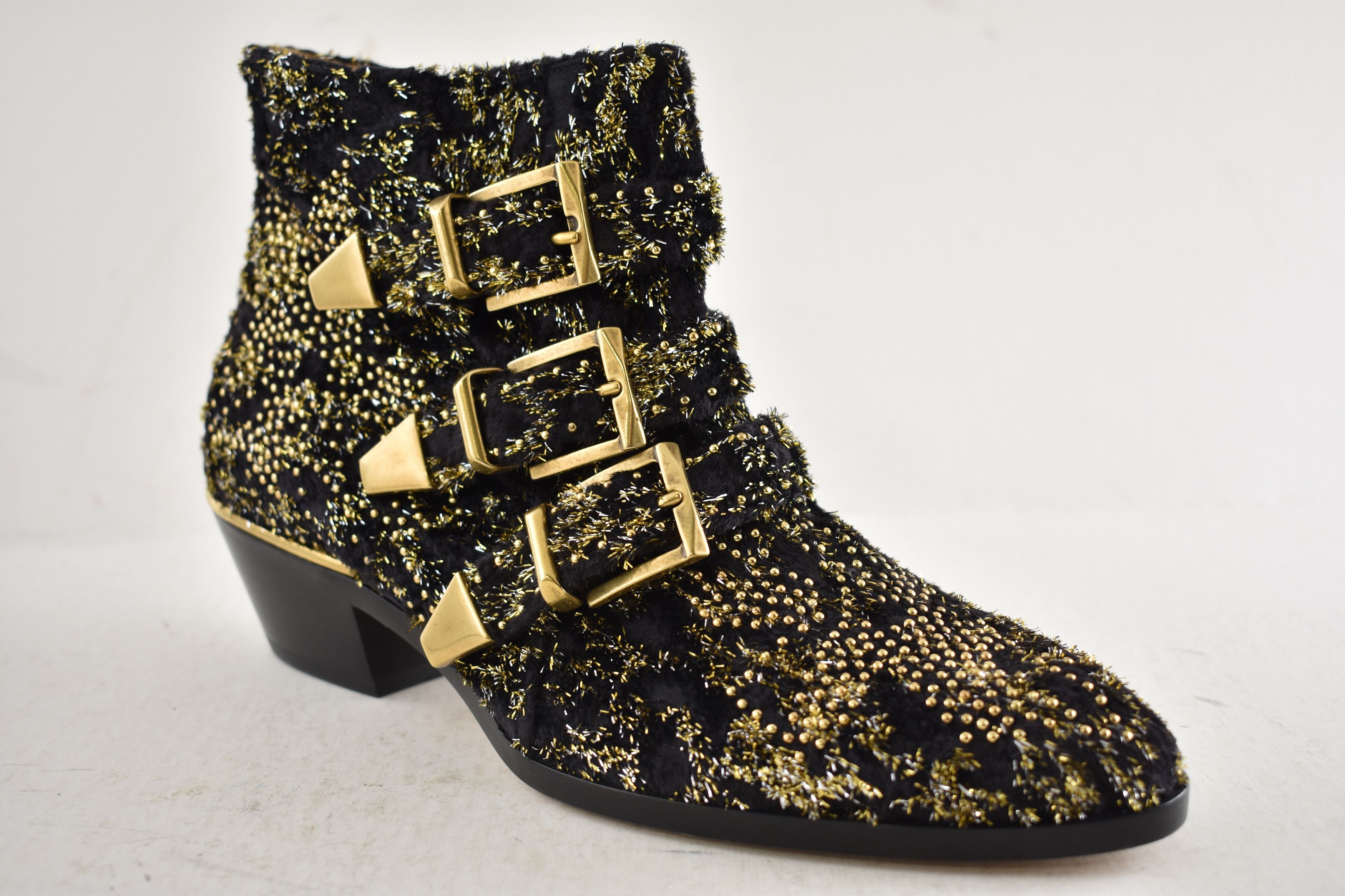 Chloe Chloe Suzanna Gold Velvet Studded Short Ankle Heel Bootie 37 Size US 7 / IT 37 - 3 Thumbnail