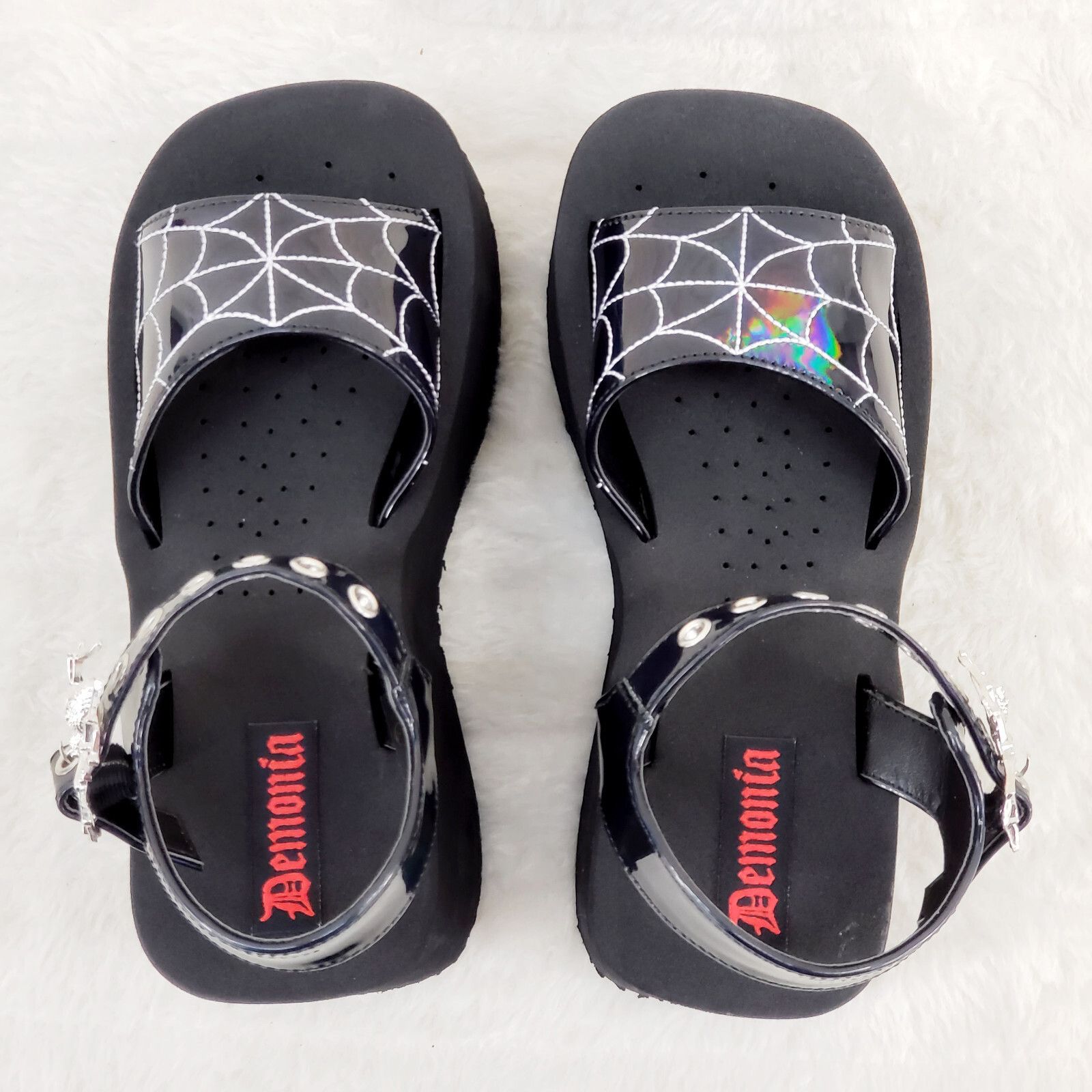 Other Funn Platform Goth Spider Web Sandals Shoes Patent Hologram Size US 9 / IT 39 - 4 Thumbnail