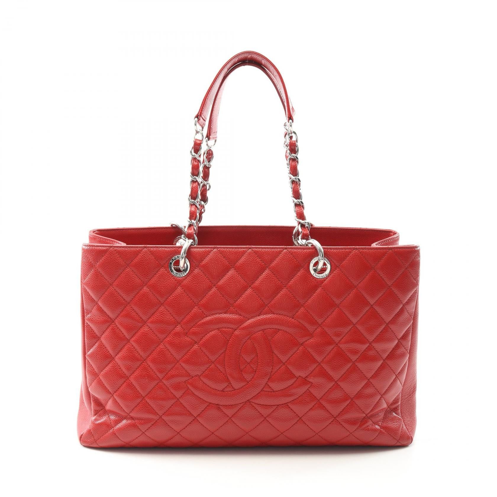 Chanel Chanel Matelasse Grand Shopping Gst Xl Chain Shoulder Bag Tote Caviar Skin Red Silver Hardware Size ONE SIZE - 1 Thumbnail