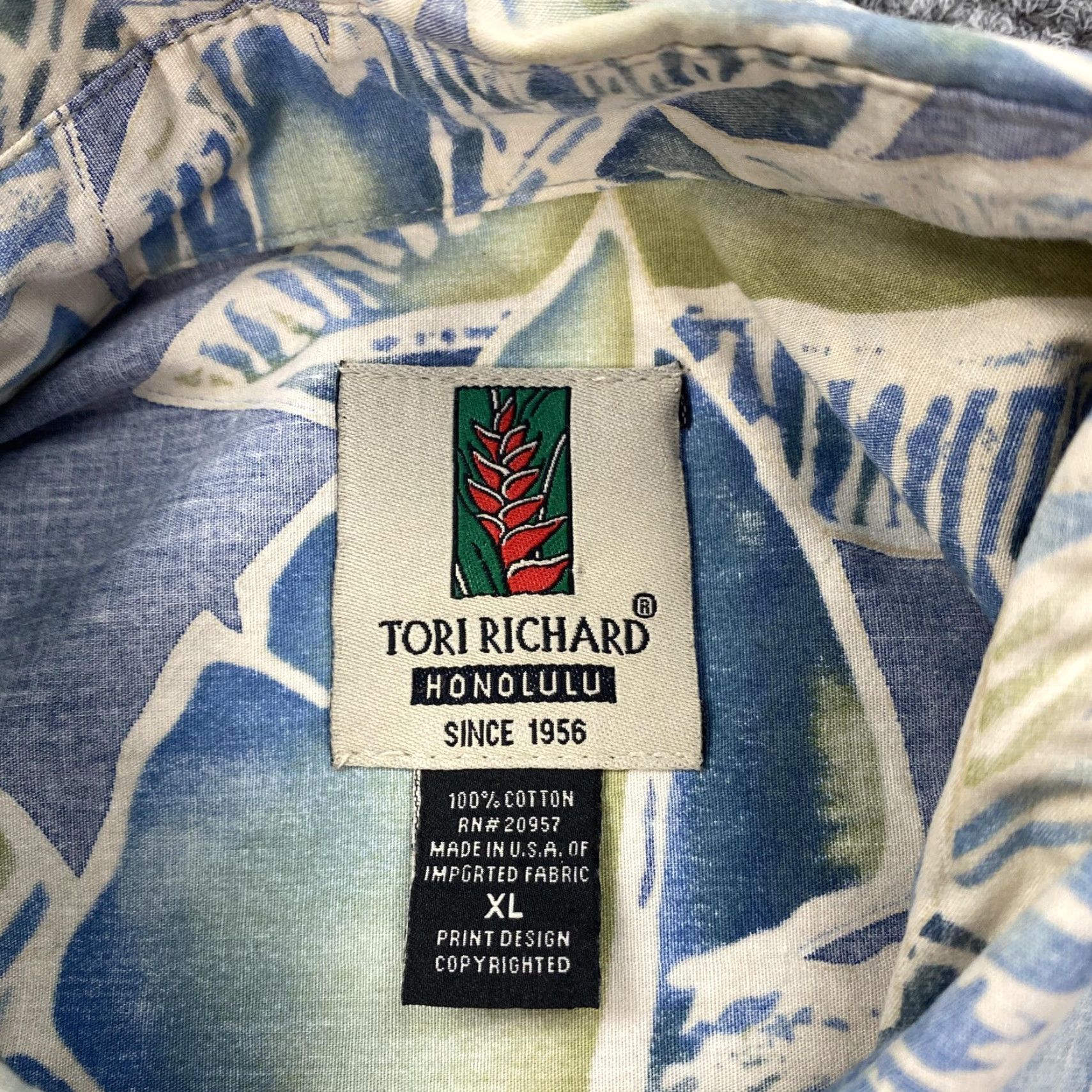 Tori Richard Tori Richard Shirt XL Blue Leaf Print Hawaiian Button-Up Short Sleeve Cotton Aloha Beach Mens Size US XL / EU 56 / 4 - 3 Thumbnail