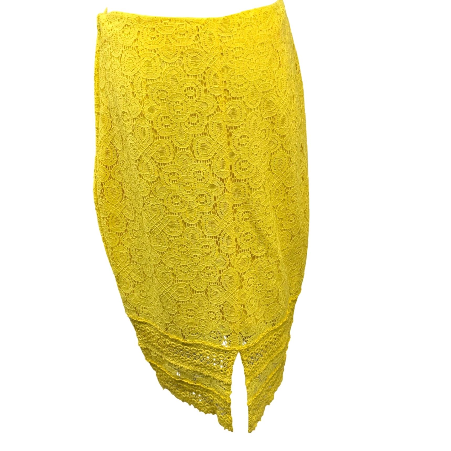 Y/Project Project Runway Skirt Knee Length Yellow Floral Lace Pencil Womens 60s Vintage No 60s Theme Zip Slit Lined VINTAGE? Size 42" / US 20 - 3 Thumbnail