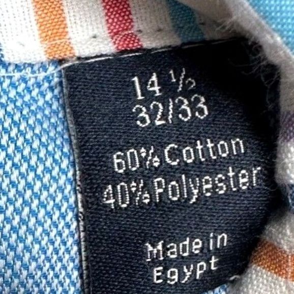 Vintage Penguin by Munsingwear Shirt Mens Small 14.5 Slim Dress Blue Striped Cotton Polyester Button-Down 32-33 Heritage Size 40R - 6 Thumbnail