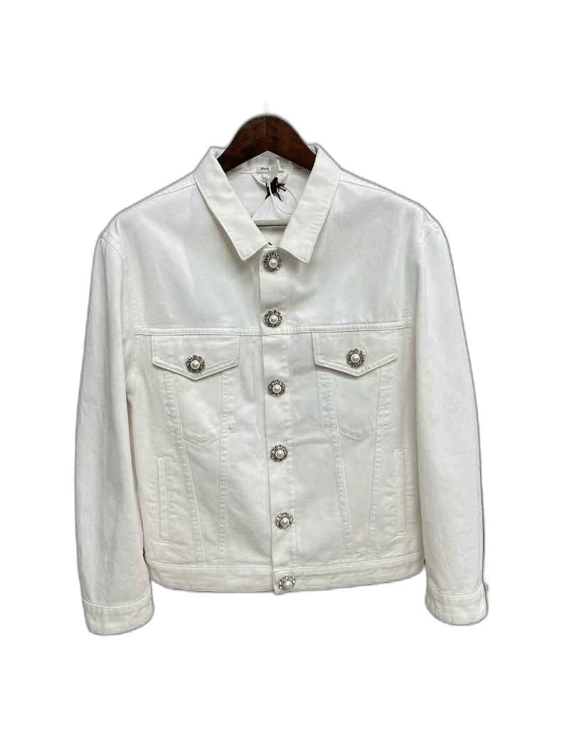 Prada Miumiu Pearl Button Logo Denim Jacket-yf Size S / US 4 / IT 40 - 1 Thumbnail
