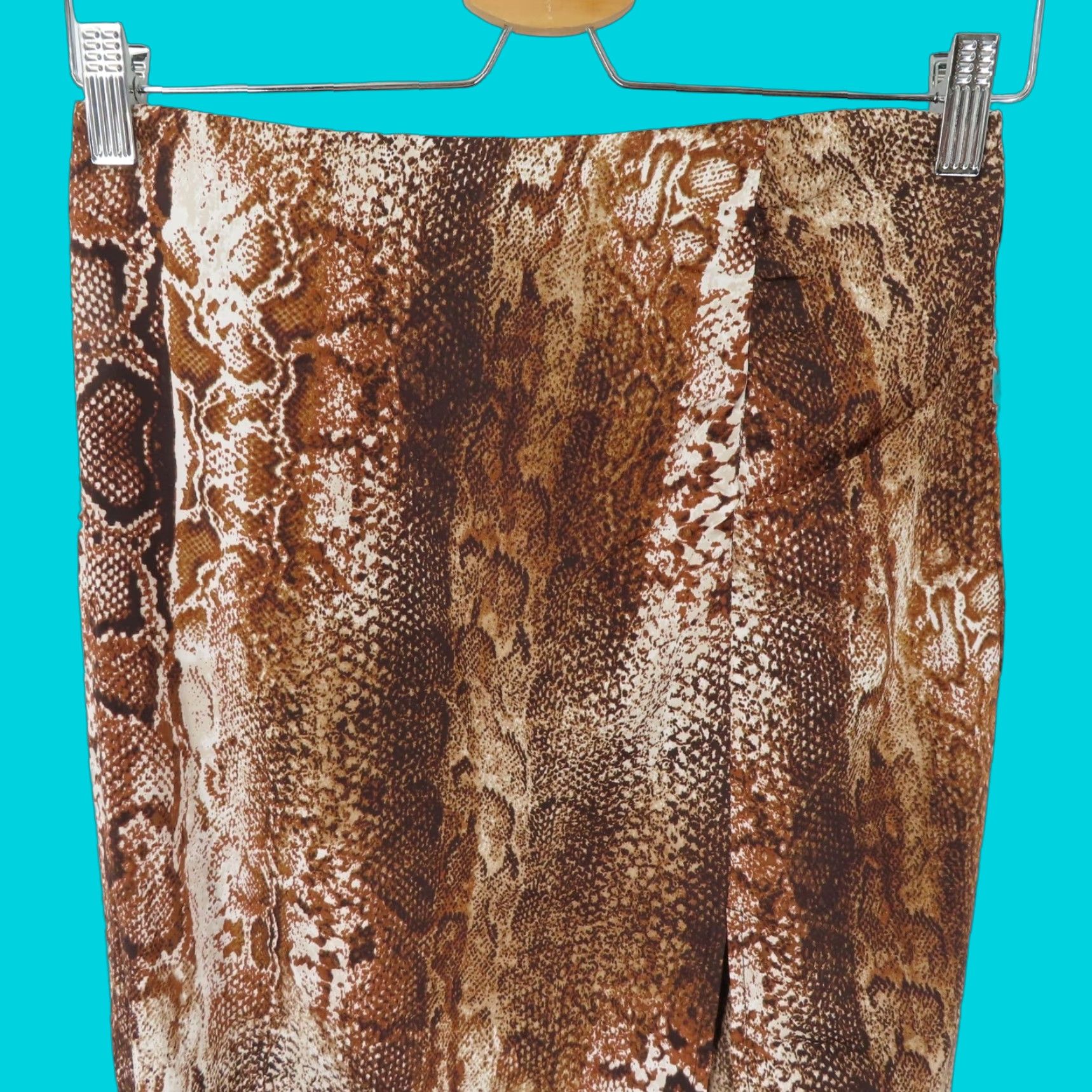 Guess GUESS Women XS Tammie Midi Slit Skirt Snakeskin Python Print Brown NEW Size 26" / US 2 / IT 38 - 1 Thumbnail