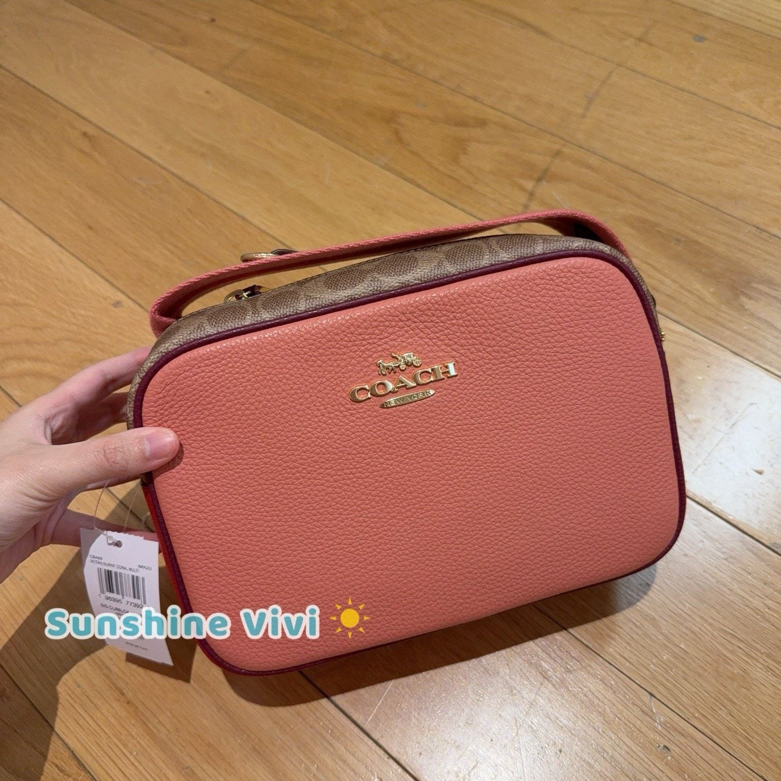 NWT Coach Cba60 Jamie Camera Bag Crossbody Tan Burnt Coral, Women's