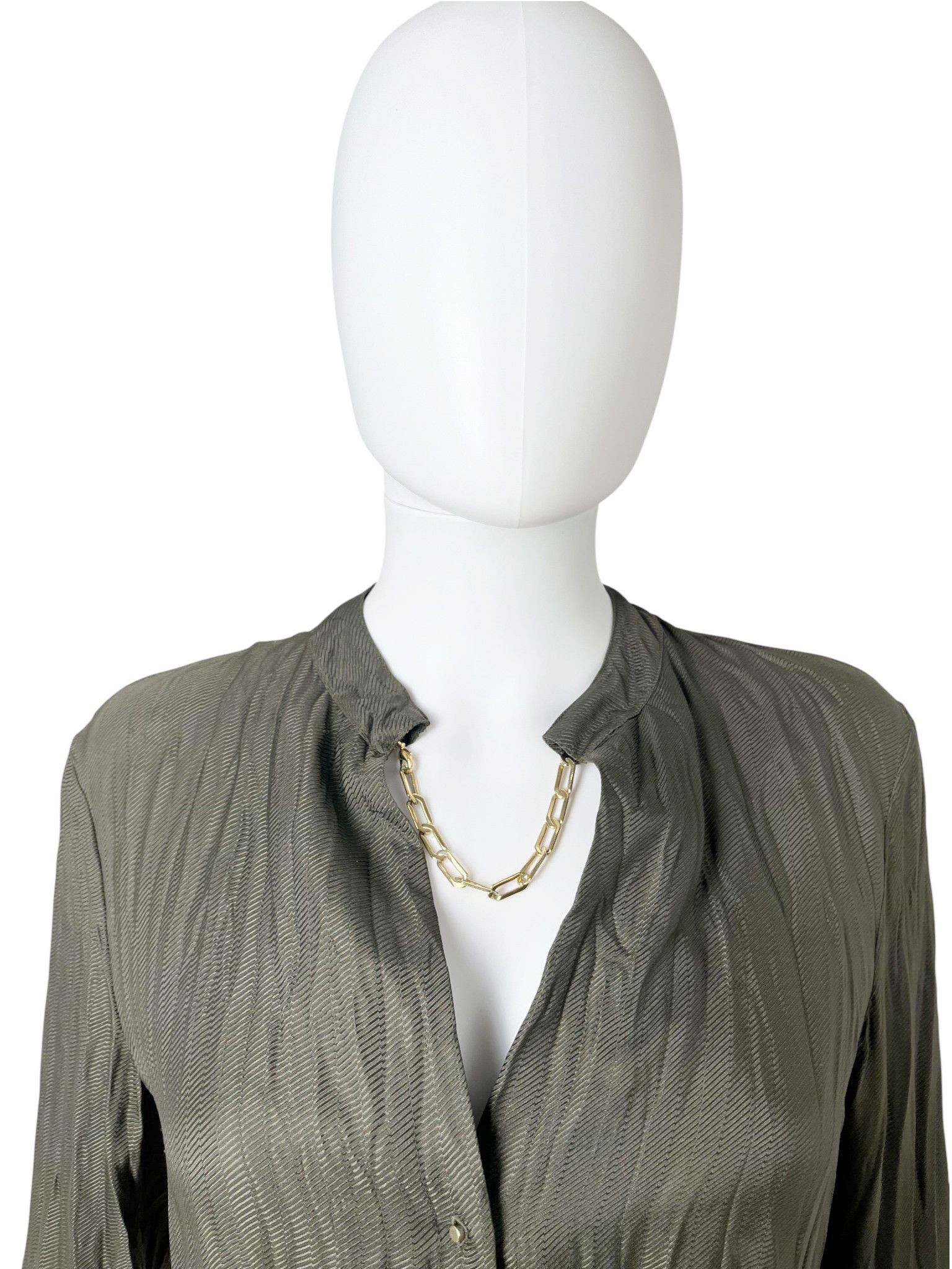 Roberto Cavalli 1990's Chain Petrol Green Ruched Silk Shirt Size S / US 4 / IT 40 - 6 Thumbnail