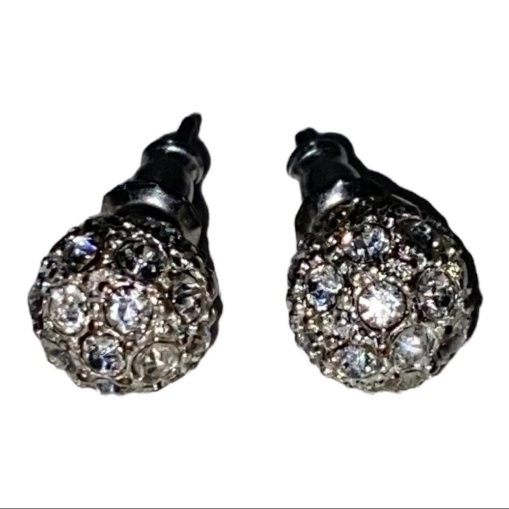 Designer Silver Toned Rhinestone Ball Earrings Size ONE SIZE - 1 Thumbnail