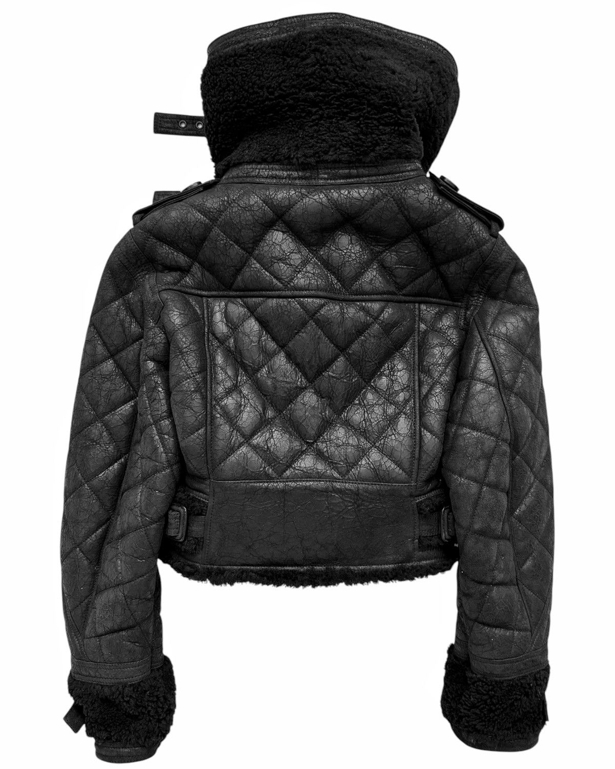 Burberry Prorsum 2010 Runway Cropped Iceland Shearling Cracked Leather Jacket Size S / US 4 / IT 40 - 4 Thumbnail