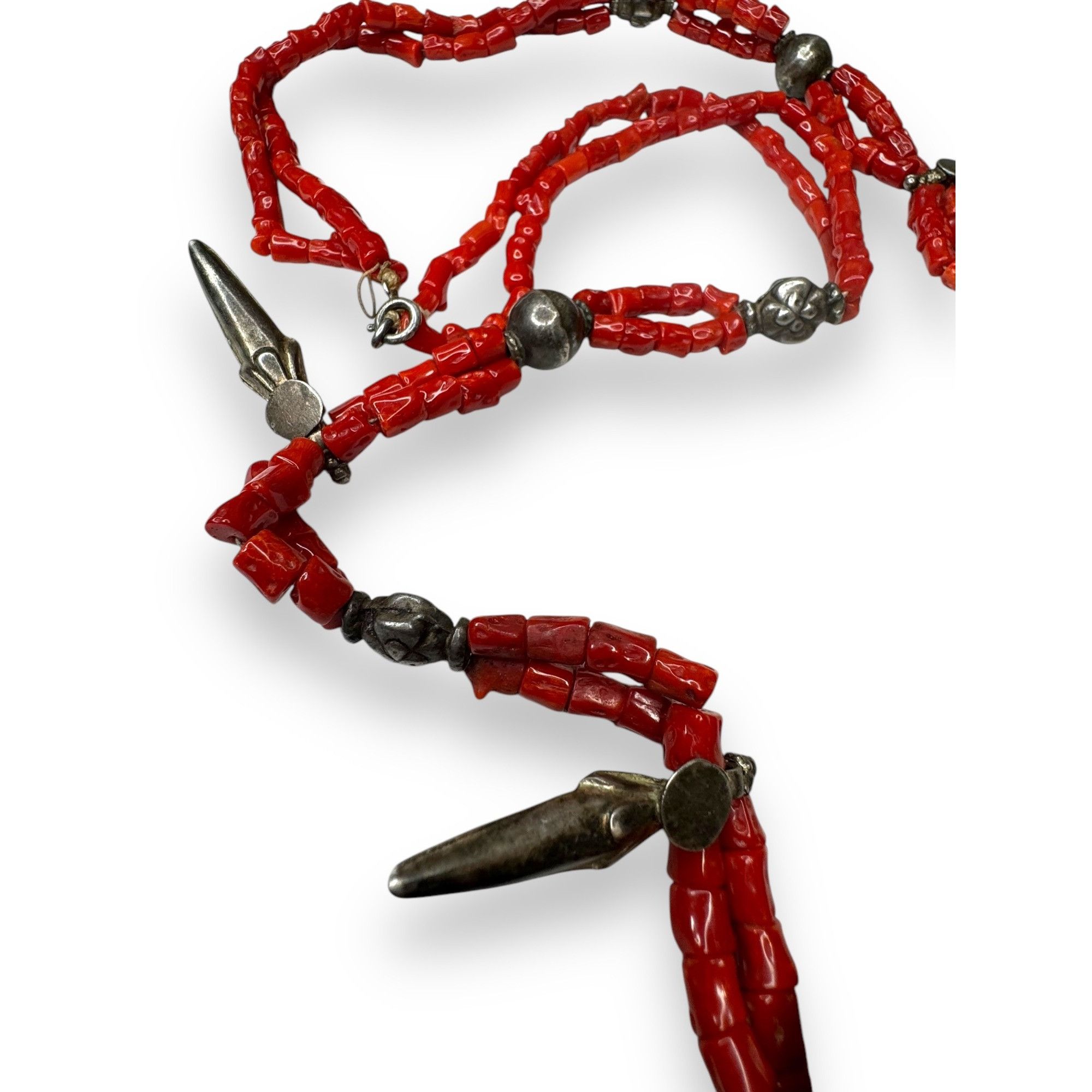Other Antique Tribal Necklace Sterling Amber Coral Beads 30" State Size ONE SIZE - 6 Thumbnail