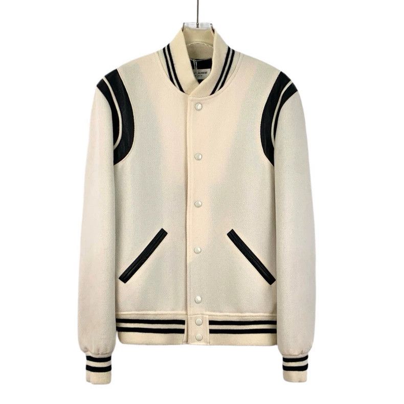 Saint Laurent Paris Off-white striped wool stand-up collar