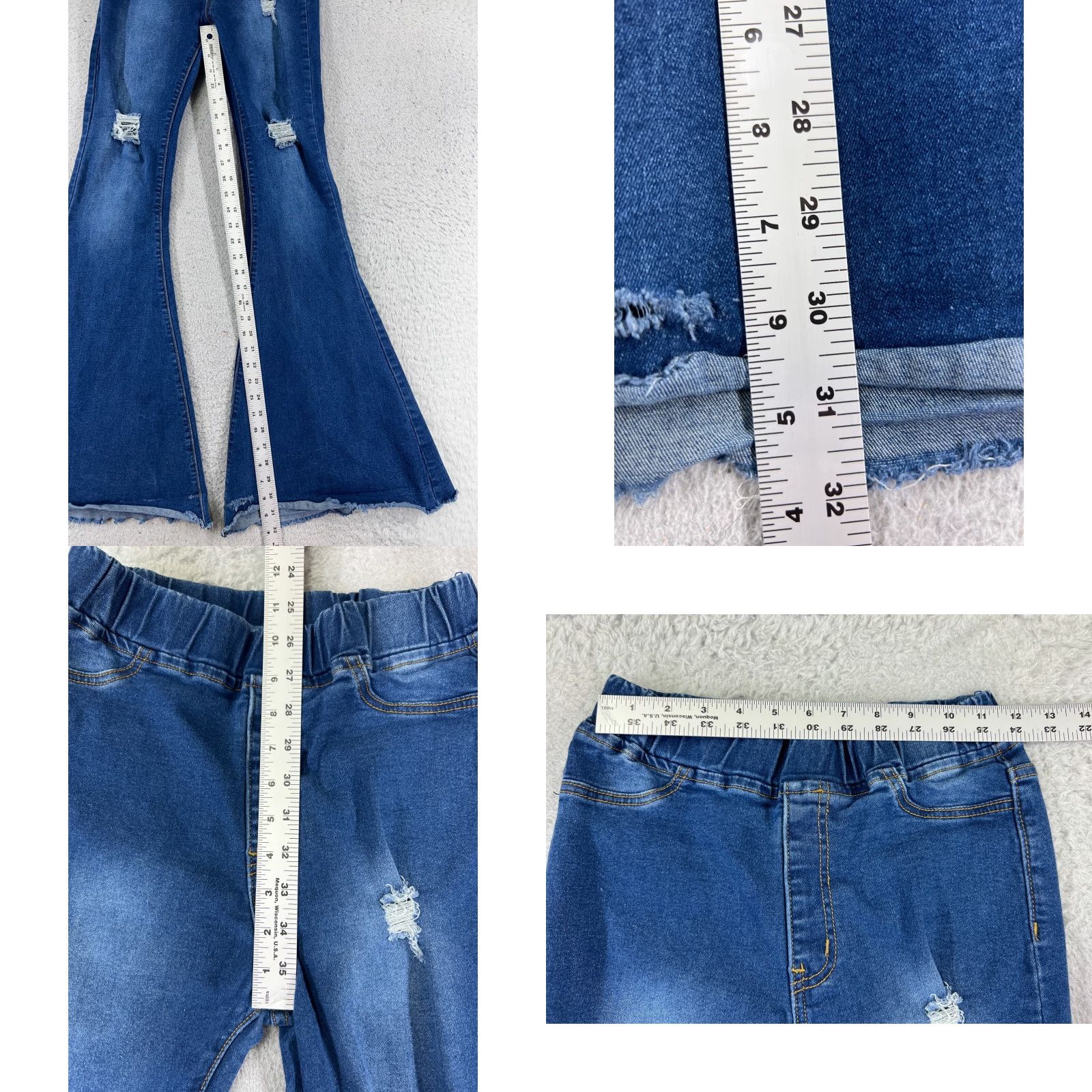 Denime VINTAGE Aaron & Amber Pants Junior Large Blue Denim Jeans Pull On Distressed Flare 24x31 Size 36" / US 14 / IT 50 - 8 Thumbnail