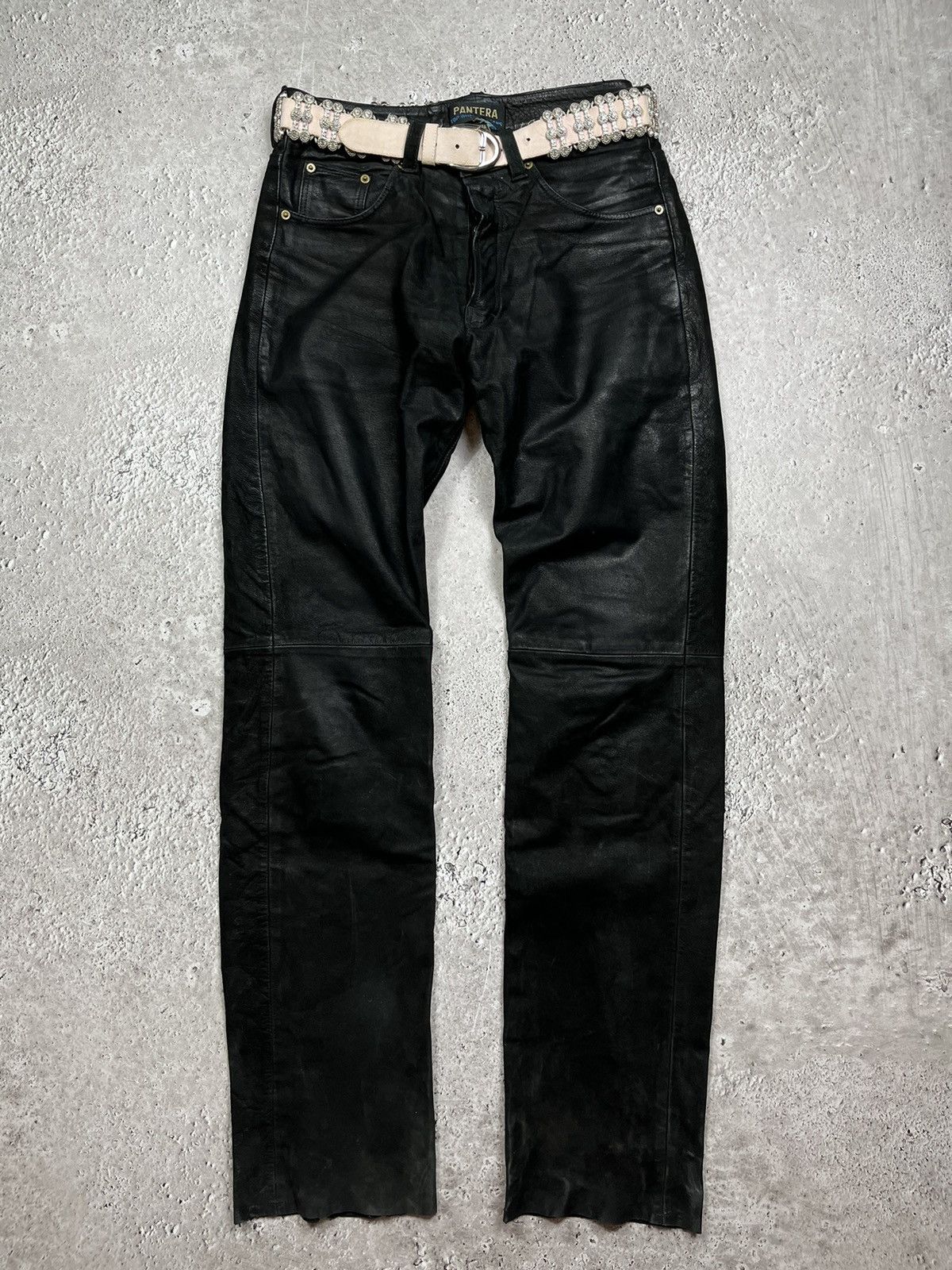 Vintage PANTERA Real Leather Mens Boys Pants Jeans Motorcyckle