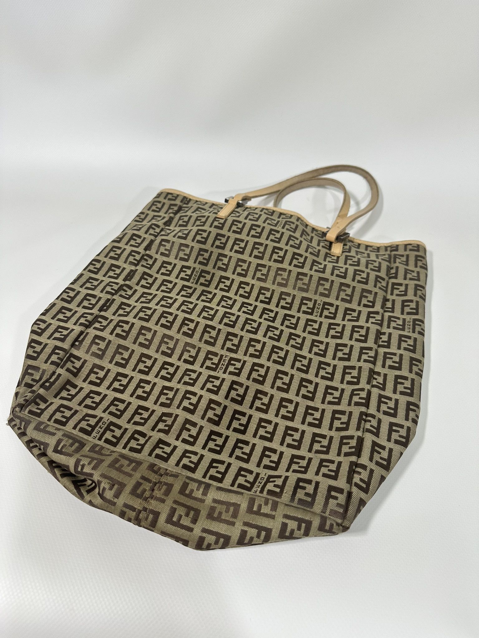 Fendi Fendi Zucchino Tote Bag Vintage FF Monogram Logo Cloth Beige Size ONE SIZE - 18 Thumbnail