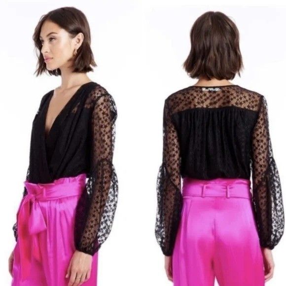 Amanda Uprichard Amanda Uprichard M YURI Black Star Motif Bodysuit Sheer Lace Size M / US 6-8 / IT 42-44 - 10 Thumbnail
