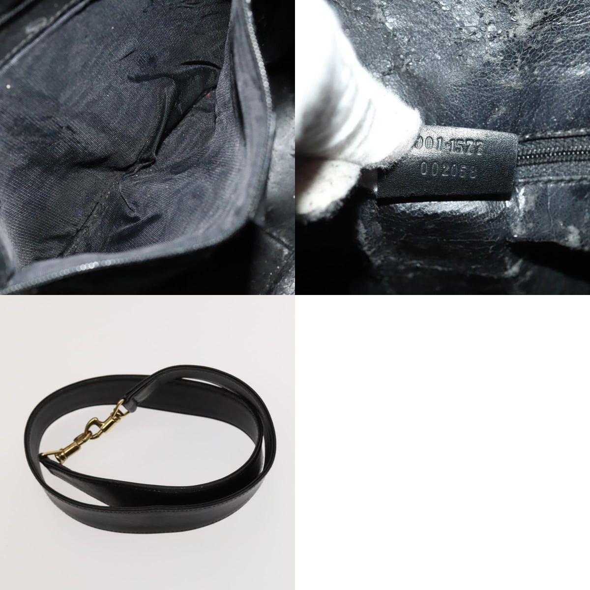 GUCCI Bamboo Handbag Leather Black Gold 001 001