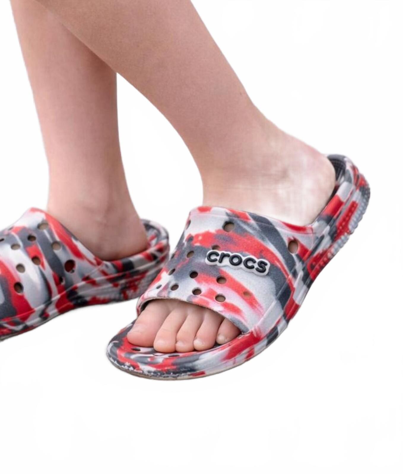 Crocs Crocs Red White Gray Tie-Dye Slide Sandals Comfortable M6 W8 Size US 6 / EU 39 - 1 Thumbnail