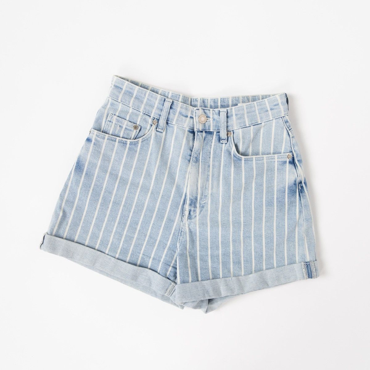 H&M H&M Women High Waist Striped Denim Shorts Blue Casual Summer Size 26" / US 2 / IT 38 - 1 Thumbnail