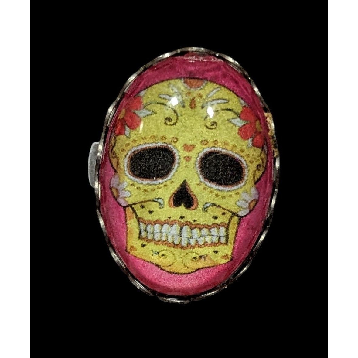Other Gothic Sugar Skull Dome Cabochon Adjustable Ring Size 8 Size ONE SIZE - 1 Thumbnail